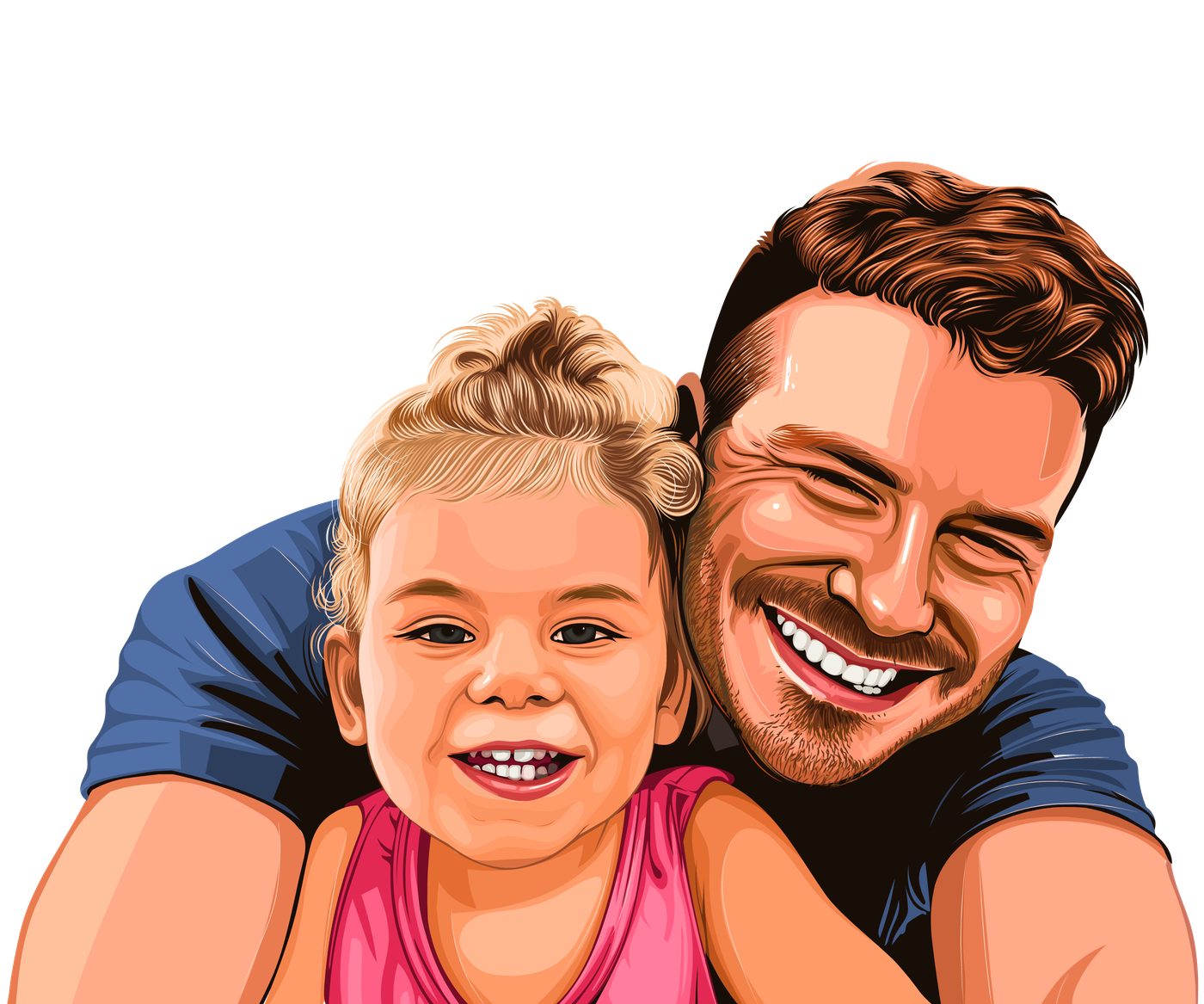 Illustrated portrait of Jeremy smiling next to his young daughter